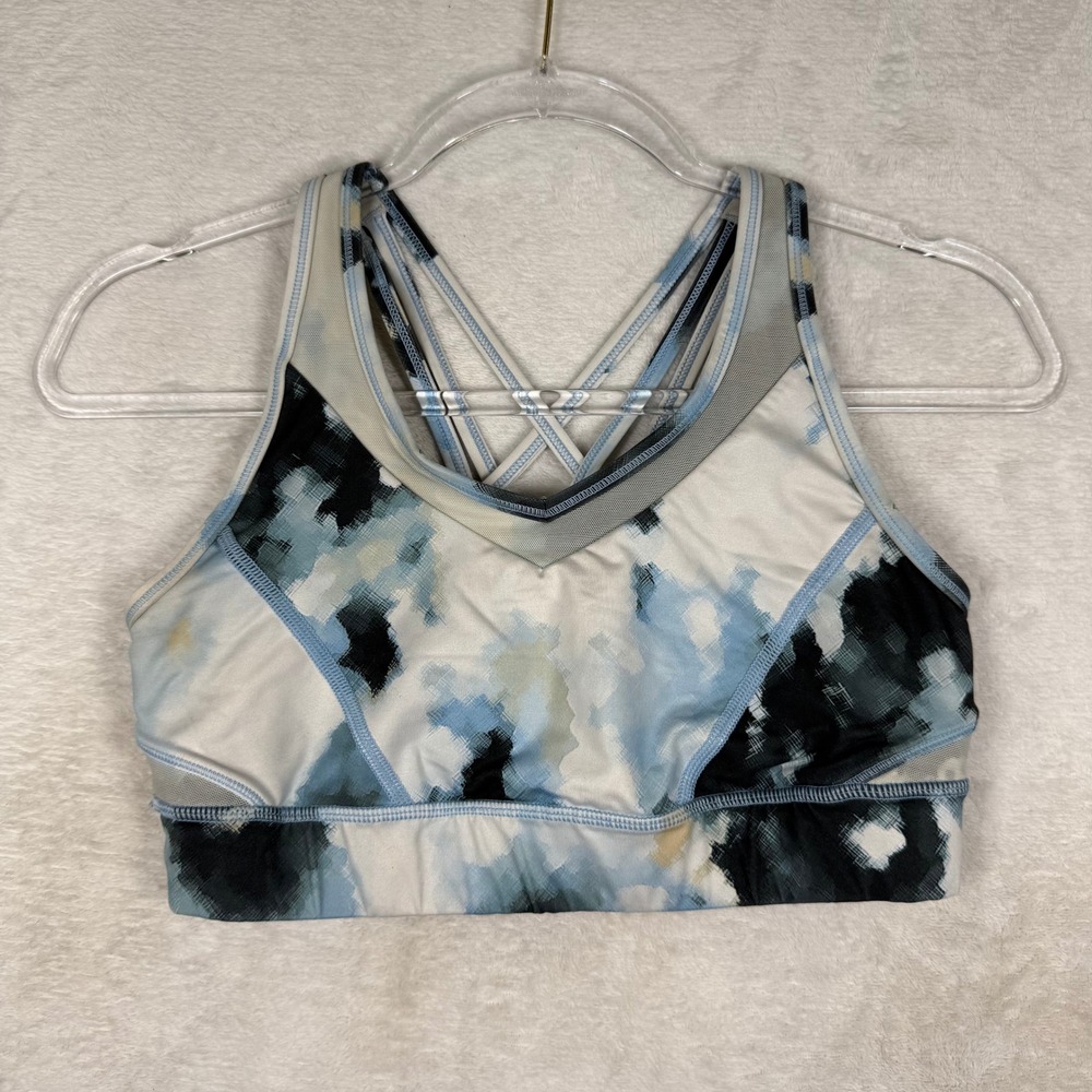 Lululemon Free To Be Wild Sports Bra Size 8 Blue White Abstract Strappy Back